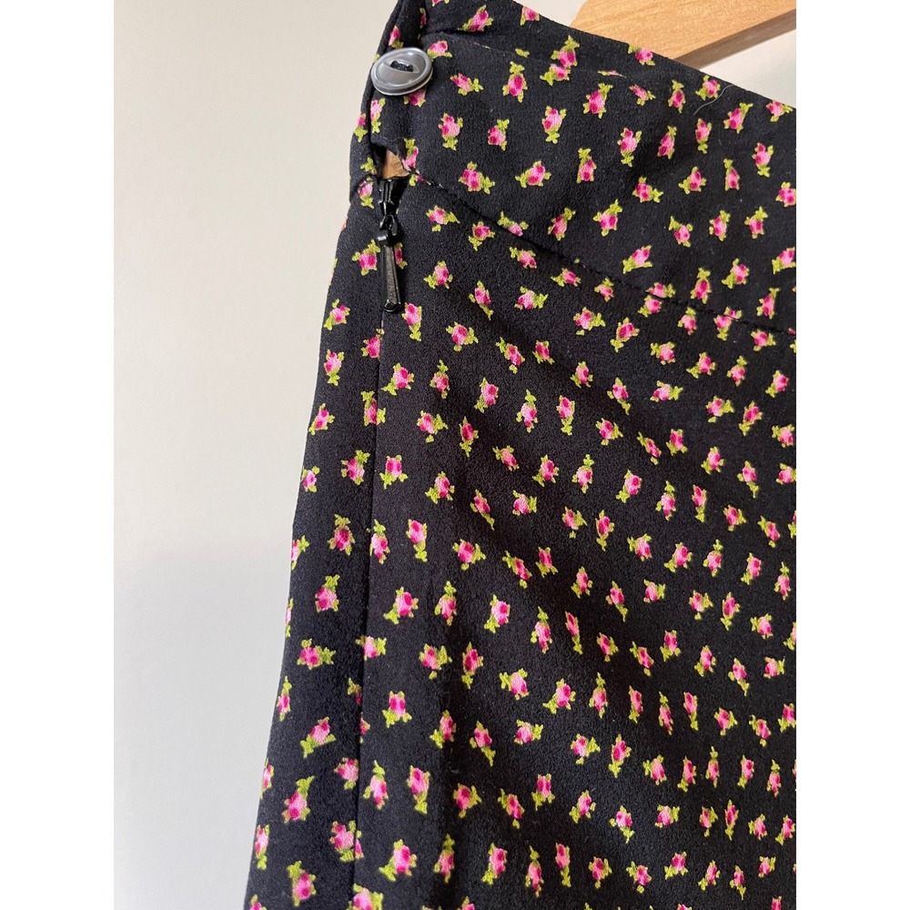 Jones New York Silk Midi Skirt Black Floral Bud Print A-Line Lined Womens 10 - Picture 4 of 7